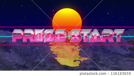 Image of press start text over sea and sun Image of press start text over sea and sun 116183659