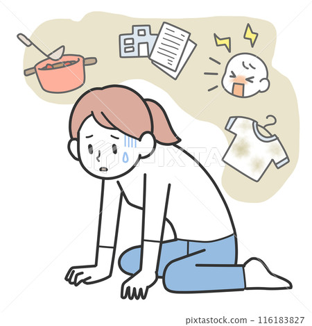 A woman exhausted from working alone 116183827