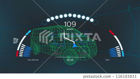 Image of clock over 3d car model over grid on black background Image of clock over 3d car model over grid on black background 116183831