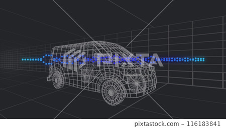 Image of 3d car model over grid on black background 116183841