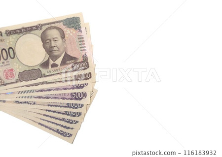 New banknotes lined up on a white background New banknotes lined up on a white background 116183932