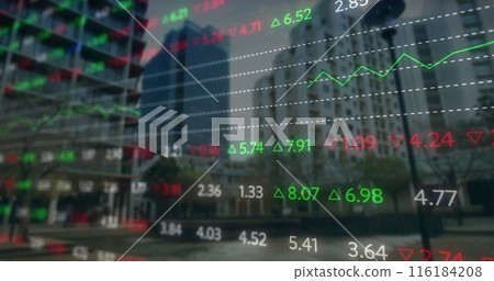 Image of financial data processing over cityscape Image of financial data processing over cityscape 116184208