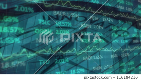 Image of financial data processing over clock Image of financial data processing over clock 116184210