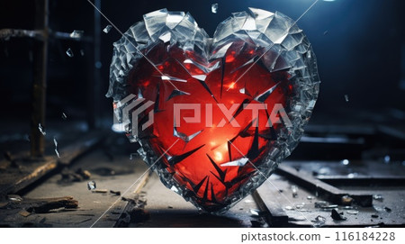 broken red heart made of glass illustration 116184228