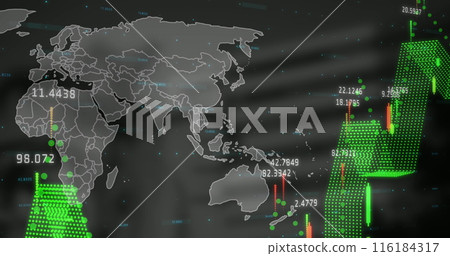 Image of data processing over world map 116184317