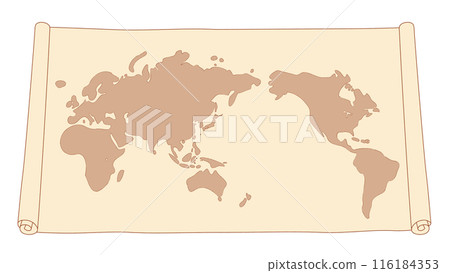 Simple world map old scroll vector material 116184353