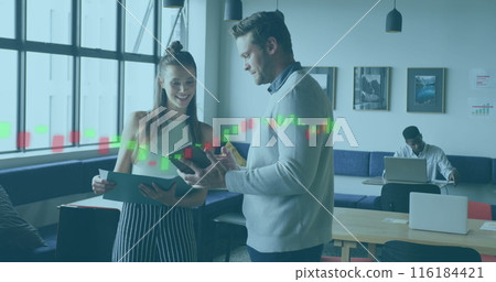 Image of statistics and financial data processing over business people working in office Image of statistics and financial data processing over business people working in office 116184421