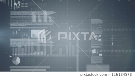 Image of screens with statistical data processing against grey background Image of screens with statistical data processing against grey background 116184578