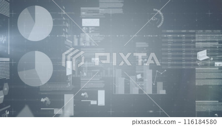 Image of screens with statistical data processing against grey background Image of screens with statistical data processing against grey background 116184580