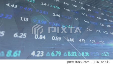 Image of financial data processing over business people working in office 116184610