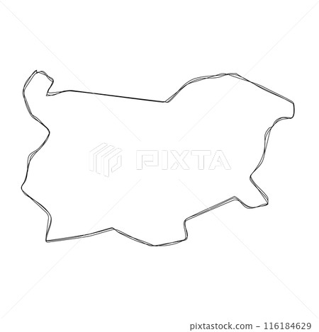 Bulgaria country simplified map.Thin triple pencil sketch outline isolated on white background. Simple vector icon 116184629
