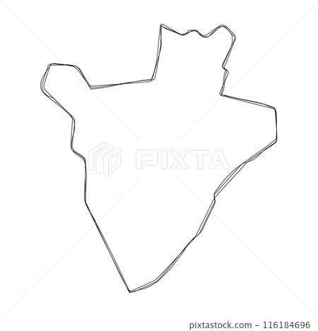 Burundi country simplified map.Thin triple pencil sketch outline isolated on white background. Simple vector icon 116184696