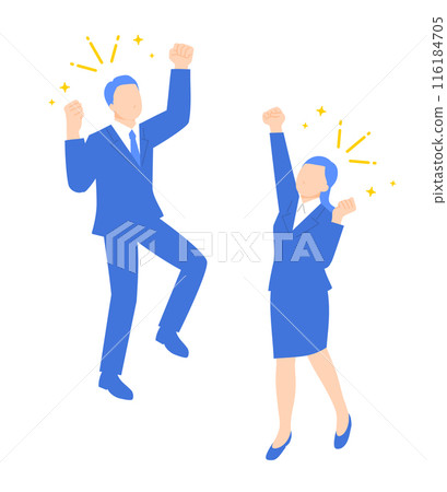 穿著西裝的男人和女人對拳頭泵感到滿意的全身插圖 116184705