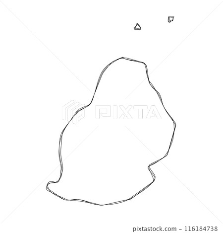Mauritius country simplified map.Thin triple pencil sketch outline isolated on white background. Simple vector icon 116184738