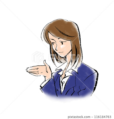 A woman in a suit who guides with a smile A woman in a suit who guides with a smile 116184763