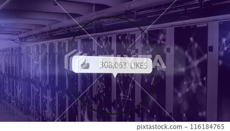 Image of media icons over server room 116184765