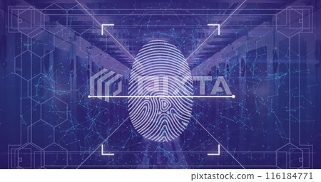 Image of fingerprint scanning over server room 116184771