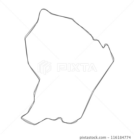 French Guiana simplified map.Thin triple pencil sketch outline isolated on white background. Simple vector icon 116184774