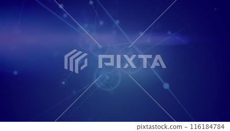 A digital image of a network of connections against a blue background 116184784