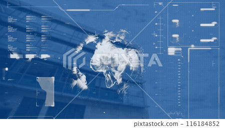 Image of data processing and globe over cityscape Image of data processing and globe over cityscape 116184852