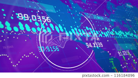 Image of dna strand, world map and data processing 116184896