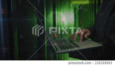 Image of cloud and data processing over asian man using laptop 116184941