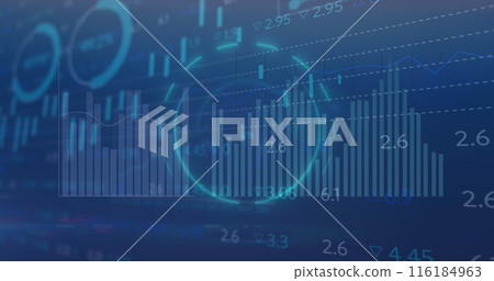 Image of financial data processing over blue background Image of financial data processing over blue background 116184963