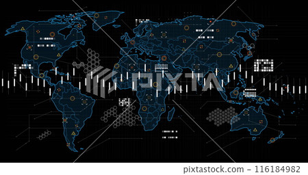 Image of data processing over world map 116184982