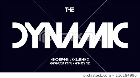 Dynamic futuristic typography font design. Sleek modern minimal letters with cutouts for tech logos, EDM posters, cyberpunk themes, racing sports brands. Contemporary typographic. Vector typeset Dynamic futuristic typography font design. Sleek modern minimal letters with cutouts for tech logos, EDM posters, cyberpunk themes, racing sports brands. Contemporary typographic. Vector typeset 116184996