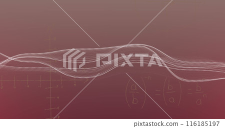 Image of digital wave and mathematical equations against purple gradient background Image of digital wave and mathematical equations against purple gradient background 116185197