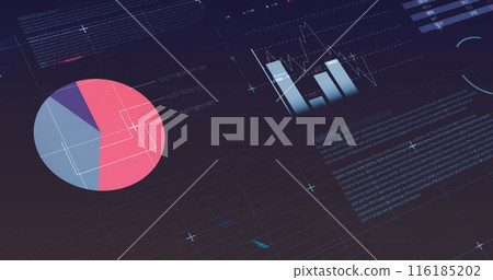 Image of statistical data processing against blue background Image of statistical data processing against blue background 116185202