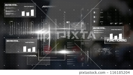 Image of data processing on black background Image of data processing on black background 116185204