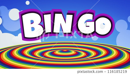 Image of bingo text over rainbow circles 116185219