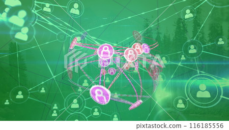 Image of connected icons forming globe aerial view of lake and forest Image of connected icons forming globe aerial view of lake and forest 116185556