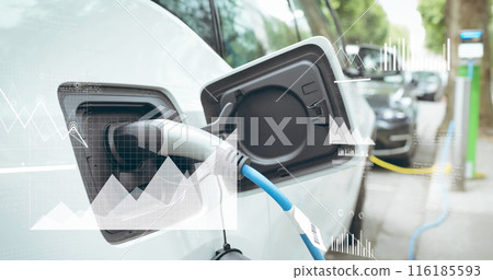 Image of statistical data processing over electric car charging at a charging station Image of statistical data processing over electric car charging at a charging station 116185593