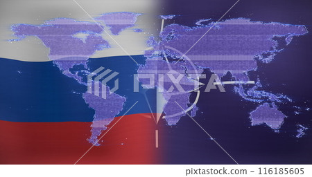 Image of digital map moving over russian flag and nato flag Image of digital map moving over russian flag and nato flag 116185605