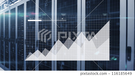 Image of graphs with loading bars and changing numbers against server room 116185649