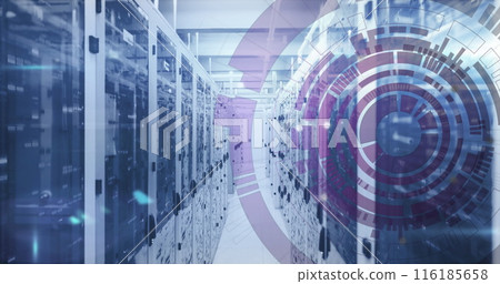 Image of arc reactor spinning over digital data racks in server room Image of arc reactor spinning over digital data racks in server room 116185658
