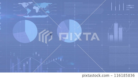 Two charts displaying data trends on digital screen 116185836