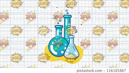 Colorful reactions filling flasks in school chemistry experiment 116185867