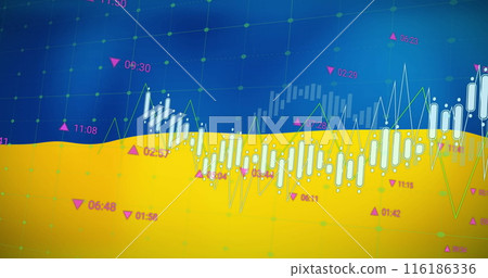 Colorful graphs and charts covering screen, showing data trends 116186336