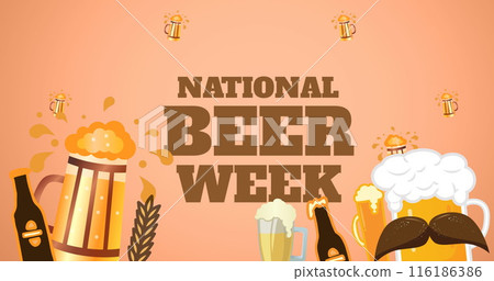 Beer glasses and bottles enjoying National Beer Week Beer glasses and bottles enjoying National Beer Week 116186386