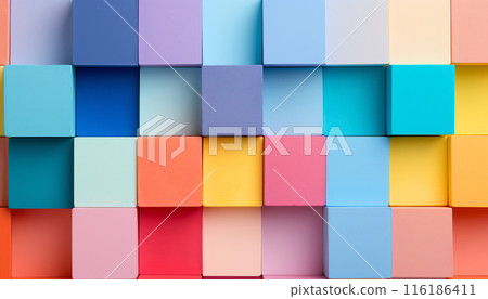 Abstract background of multi-colored wooden blocks. Colorful wooden blocks. AI Generated. 116186411
