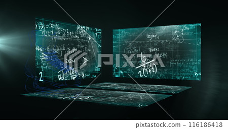 Transparent screens displaying complex math... - Stock Illustration ...