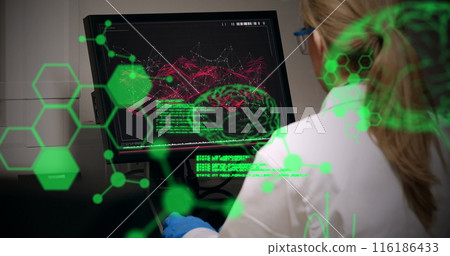 Caucasian scientist analyzing brain scans, wearing lab coat Caucasian scientist analyzing brain scans, wearing lab coat 116186433
