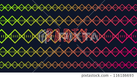 Bright neon letters spelling PARTY glowing in vibrant red background Bright neon letters spelling PARTY glowing in vibrant red background 116186693