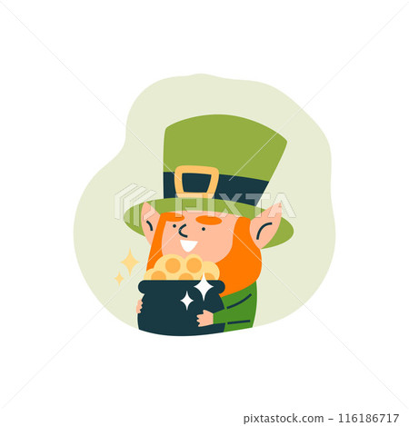 Leprechaun and pot of gold for St. Patrick's Day. Flat style. 116186717