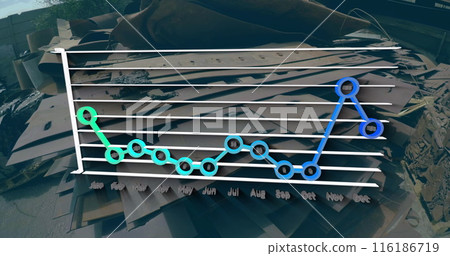 A graph showing monthly trends overlays pile of scrap metal 116186719