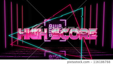 Image of high score text over qr code on black background 116186788