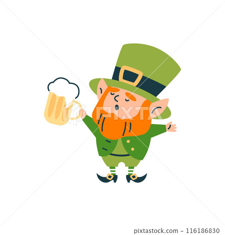 Leprechaun with beer for St. Patrick's Day. Isolated background. Leprechaun with beer for St. Patrick's Day. Isolated background. 116186830